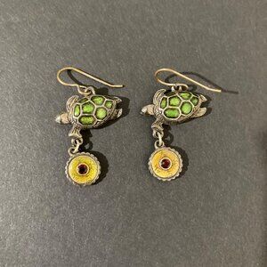 Sea Turtle Drop Earrings With Enamel Accents